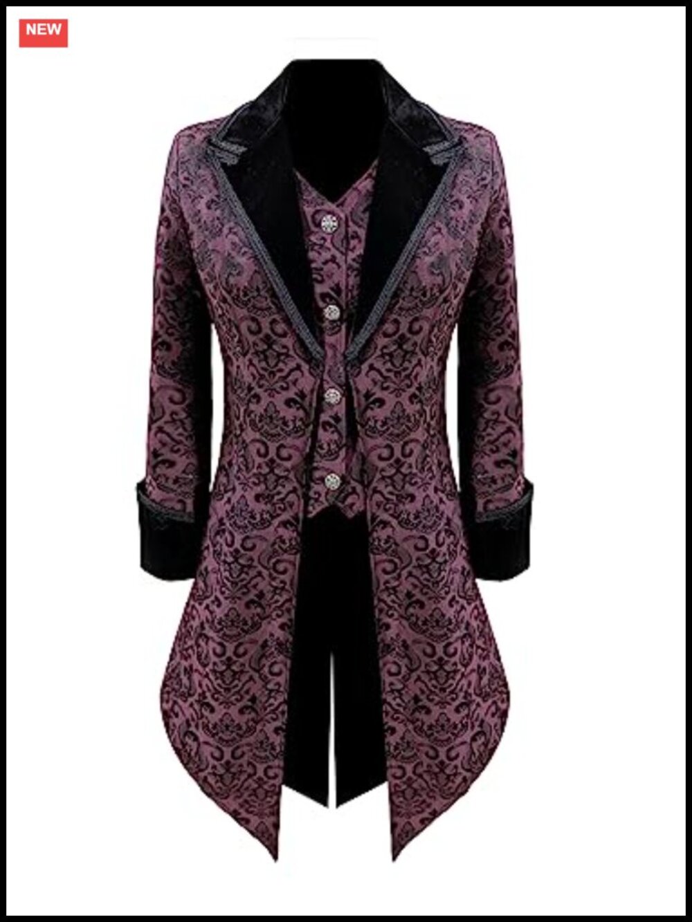 Gothic Victorian Steampunk Coat Slim Fit Knee Length Frock Jacket